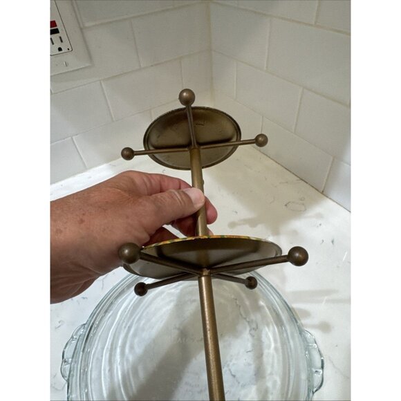 Cost Plus Metal Enamel Folk Art 3 Tier Trinket Jewelry Tray Hooks 10" - Picture 4 of 7